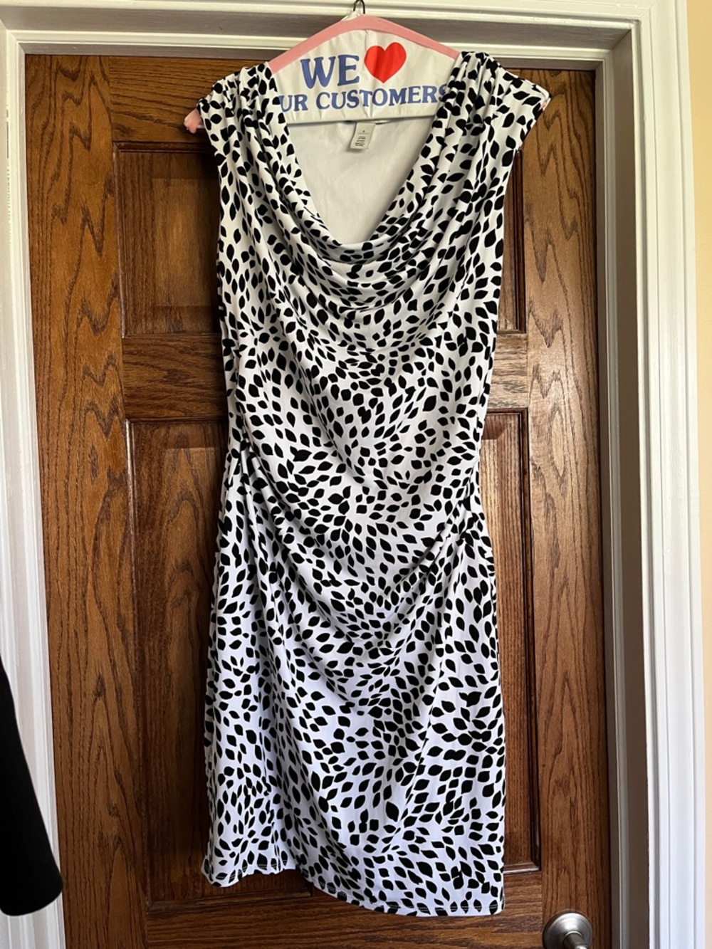 White House Black Market Black & White Draped Cowl Midi Dress